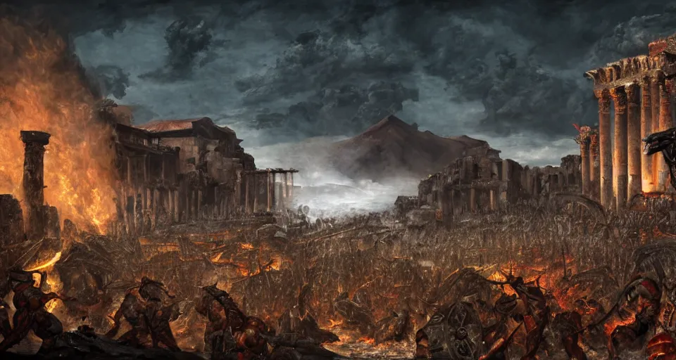 Image similar to the last day of pompeii in warhammer 4 0 k style, by john frederick kensett, digital art, 4 k, high detailed