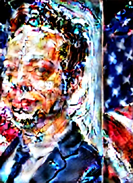 Image similar to election portrait of a person looking like brock pierce, american flag on background, cowboy style.