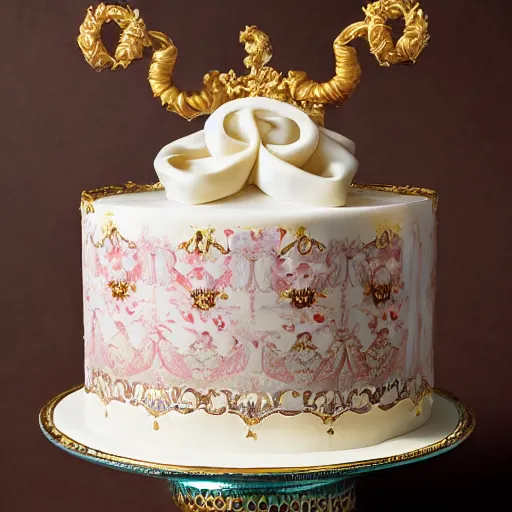 Image similar to photograph of a fancy baroque cake from cookbook in color