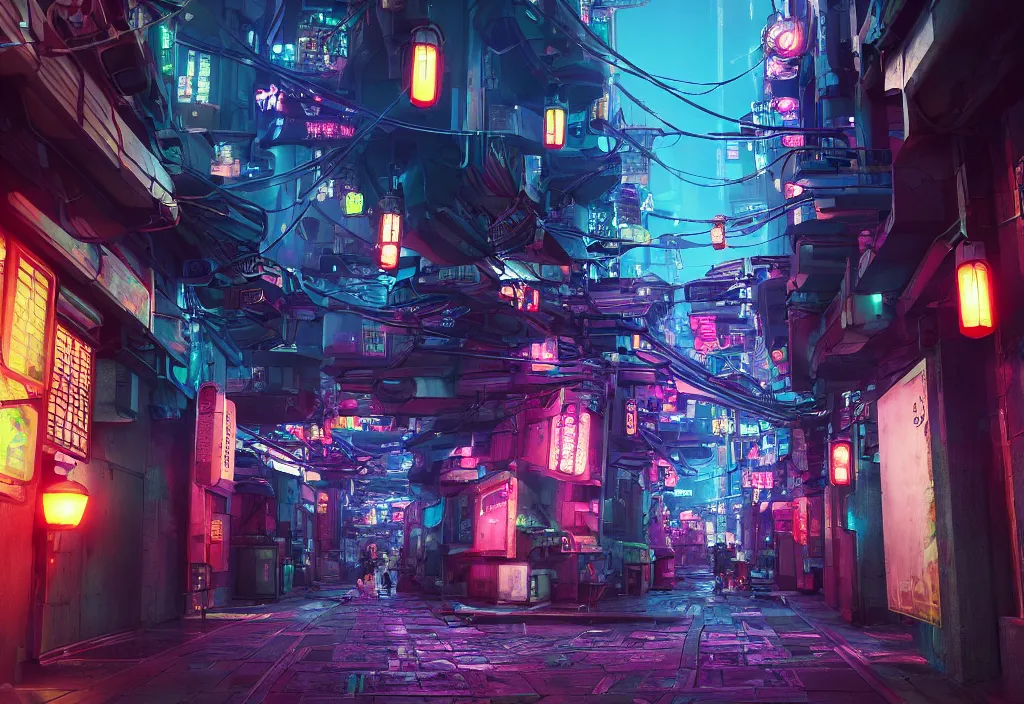 A Futuristic Cyberpunk Japanese Izayaka Alley With | Stable Diffusion