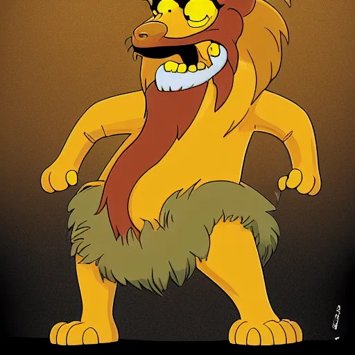 Prompt: a lion drawn in the simpsons style, concept art, sharp focus, illustration, ArtStation