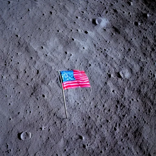 Prompt: trans flag planted on the moon, hd photography