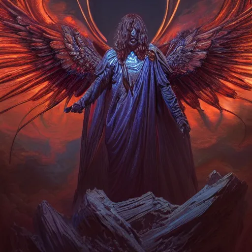 Image similar to photorealistic biblically accurate demonic archangel the style of michael whelan and gustave dore. hyperdetailed photorealism, 1 0 8 megapixels, amazing depth, glowing rich colors, powerful imagery, psychedelic overtones, 3 d finalrender, 3 d shading, cinematic lighting, artstation concept art