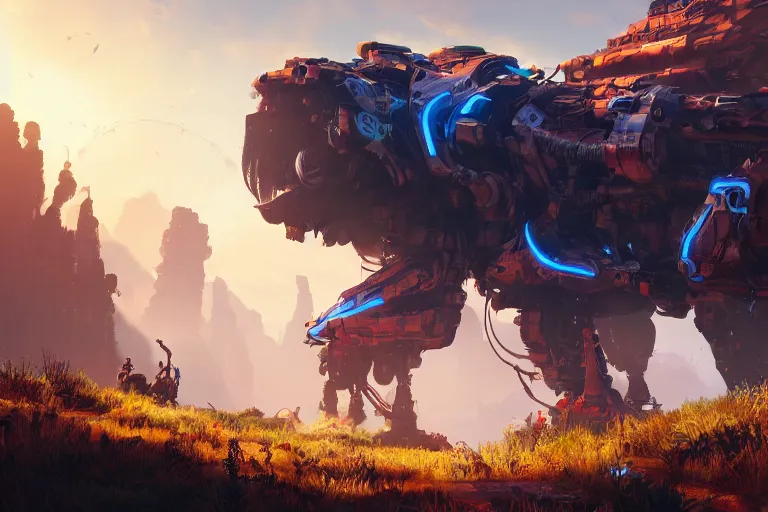 Image similar to scorcher machine mecanical creature robot of horizon forbidden west horizon zero dawn bioluminiscence global illumination ray tracing hdr fanart arstation by ian pesty and alena aenami artworks in 4 k