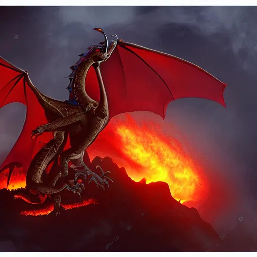 Image similar to horror dragon flying over a city, fire, lava, smoke, ethereal