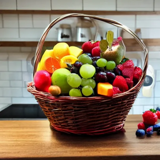 Image similar to a fruit basket on top of a kitchen table