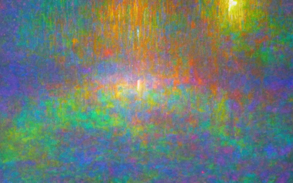 Prompt: iridescent move still from morn to midnight, award winning oil painting, ( chromatic aberration )
