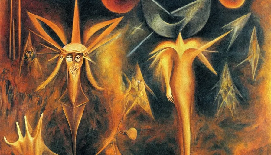 Image similar to surrealist otherworldly beautiful painting by Remedios Varo, Leonora Carrington, Leonor Fini, Jane Graverol, Marion Elizabeth Adnams, Edith Rimmington, Bridget Tichenor, high quality, high resolution, artistic wallpaper