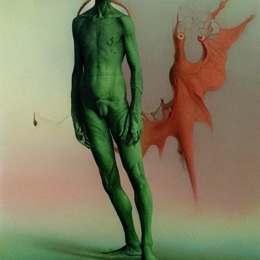 Image similar to dreamer with green clothes by wayne barlowe