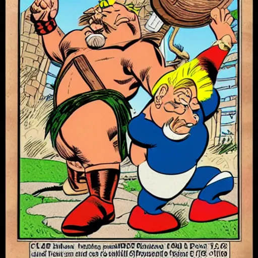 Prompt: comics cover of asterix and obelix as drawn by stan lee