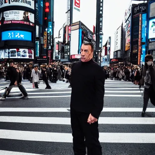 Prompt: Till Lindemann on Shibuya Scramble Crossing