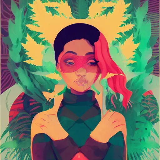 Image similar to dojacat profile picture by sachin teng, ganja, marijuana, organic painting, hard edges, masterpiece, smoke, asymmetrical, matte paint, energetic