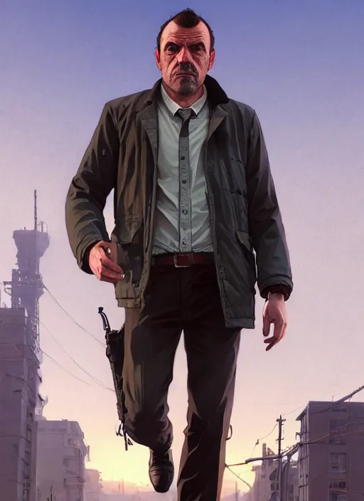 Prompt: highly detailed portrait of rugged private detective in gta v, stephen bliss, unreal engine, fantasy art by greg rutkowski, loish, rhads, ferdinand knab, makoto shinkai and lois van baarle, artgerm, pixar, ilya kuvshinov, rossdraws, tom bagshaw, global illumination, radiant light, detailed and intricate environment