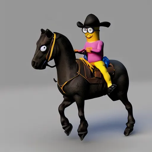 Image similar to minion riding a horse, 3 d digital art