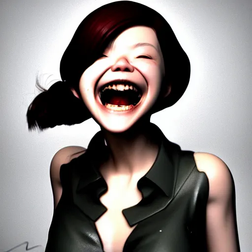 Image similar to portrait of the popular girl laughing at the viewer, by katsuhiro otomo, yoshitaka amano, nico tanigawa, and artgerm rendered with 3 d effect.