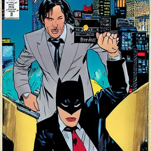 Image similar to keanu reeves in a batman comic book