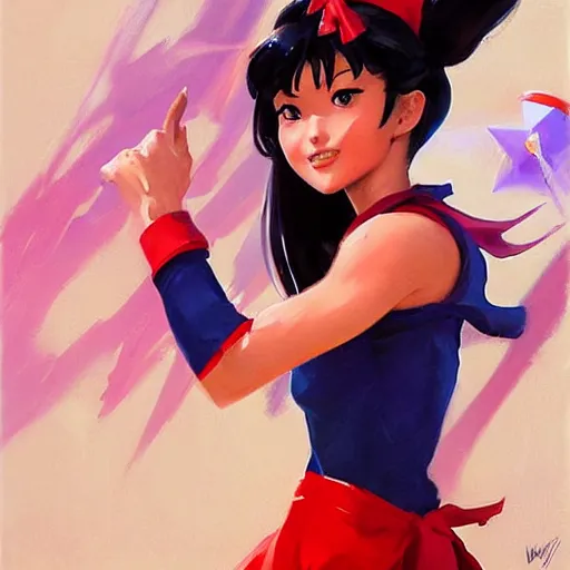 Image similar to greg manchess portrait painting of sailor mars as overwatch character, medium shot, asymmetrical, profile picture, organic painting, sunny day, matte painting, bold shapes, hard edges, street art, trending on artstation, by huang guangjian and gil elvgren and sachin teng