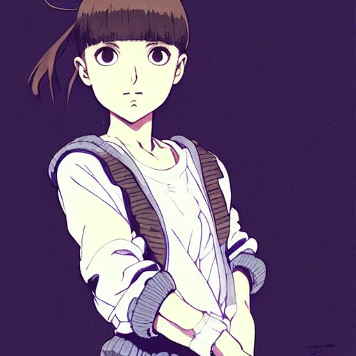 Image similar to a beautiful! boyish! natalie portman alluring gravure! model, wearing oversized mayan bomber jacket and leotard with overalls, bulky poofy bomber jacket with mayan patterns, gapmoe yandere grimdark, trending on pixiv fanbox, painted by greg rutkowski makoto shinkai takashi takeuchi studio ghibli, akihiko yoshida