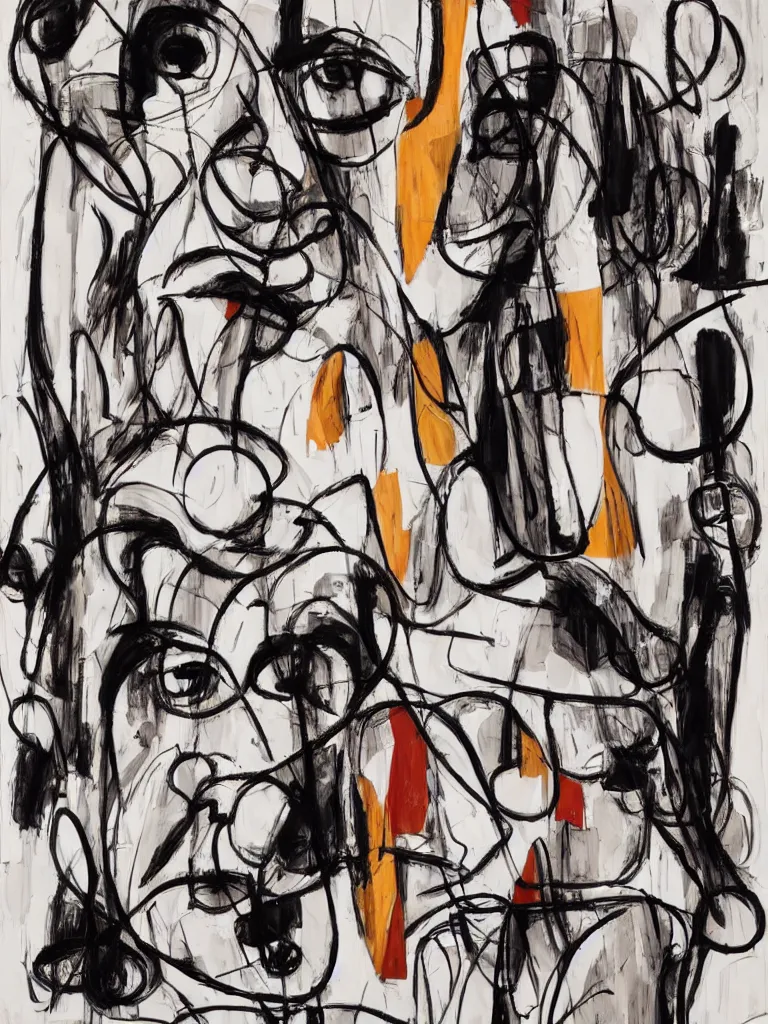 Image similar to abstract figurative expressive line art by george condo in an aesthetically pleasing natural tones,