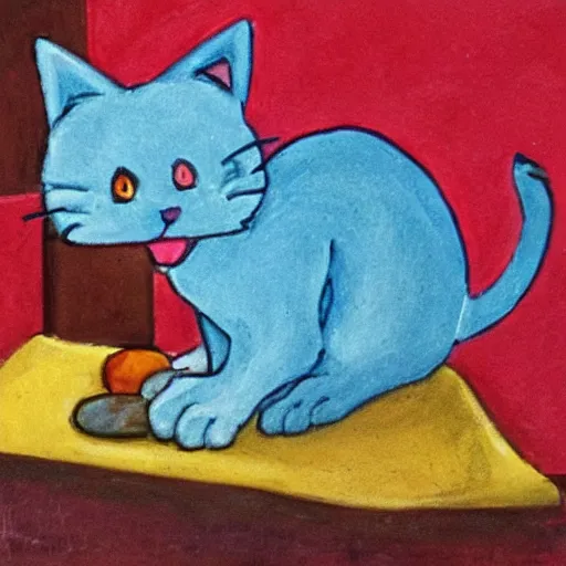 Image similar to a hungry blue cat