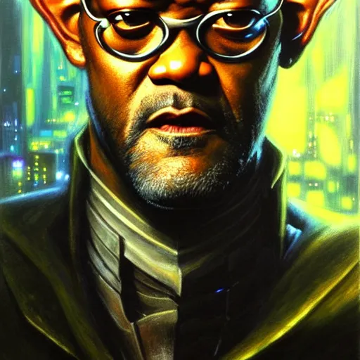 Prompt: portrait painting of a cyberpunk elven corporate boss laurence fishburne, sharp focus, award - winning, trending on artstation, masterpiece, highly detailed, intricate. art by greg staples and elsa beskow and brian froud and jessica rossier