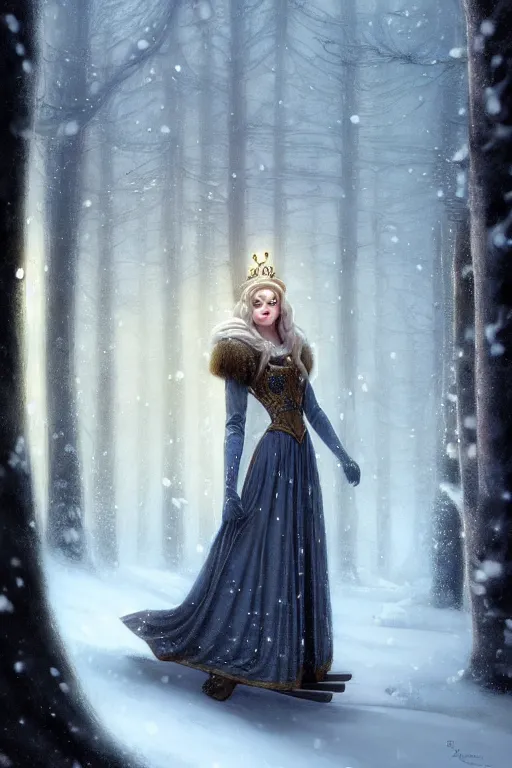 Image similar to nostalgia for a fairytale, nordic, snowing, medieval maiden dressed in furs, long hair, tall and thin, illustration, dramatic lighting, soft details, painting, art nouveau, octane render, 8 k, hd, by edmund blair leighton, brom, charlie bowater, faces by otto schmidt