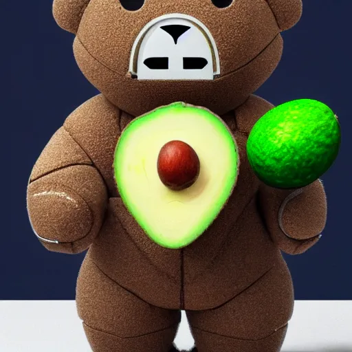 Prompt: an anthropomorphic robot bear holding an avocado and offering it to the viewer, ultra detailed, 8 k, trending on artstation, award - winning art,