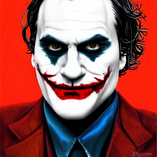 Image similar to portrait of joker joaquin phoenix, highly detailed, centered, solid color background, digital painting