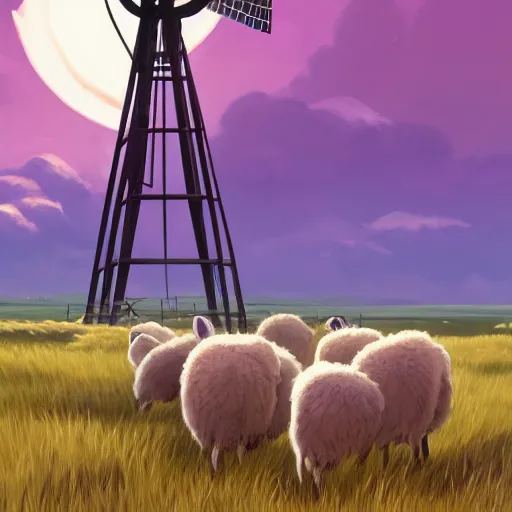 Prompt: a group of black - headed sheeps in a wheat field in front of a windmill by makoto shinkai and lois van baarle, ilya kuvshinov, rossdraws global illumination