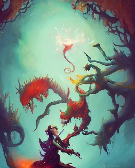 Prompt: a beautiful vibrant digital artwork of a monster by esao andrews and peter mohrbacher. trending on artstation