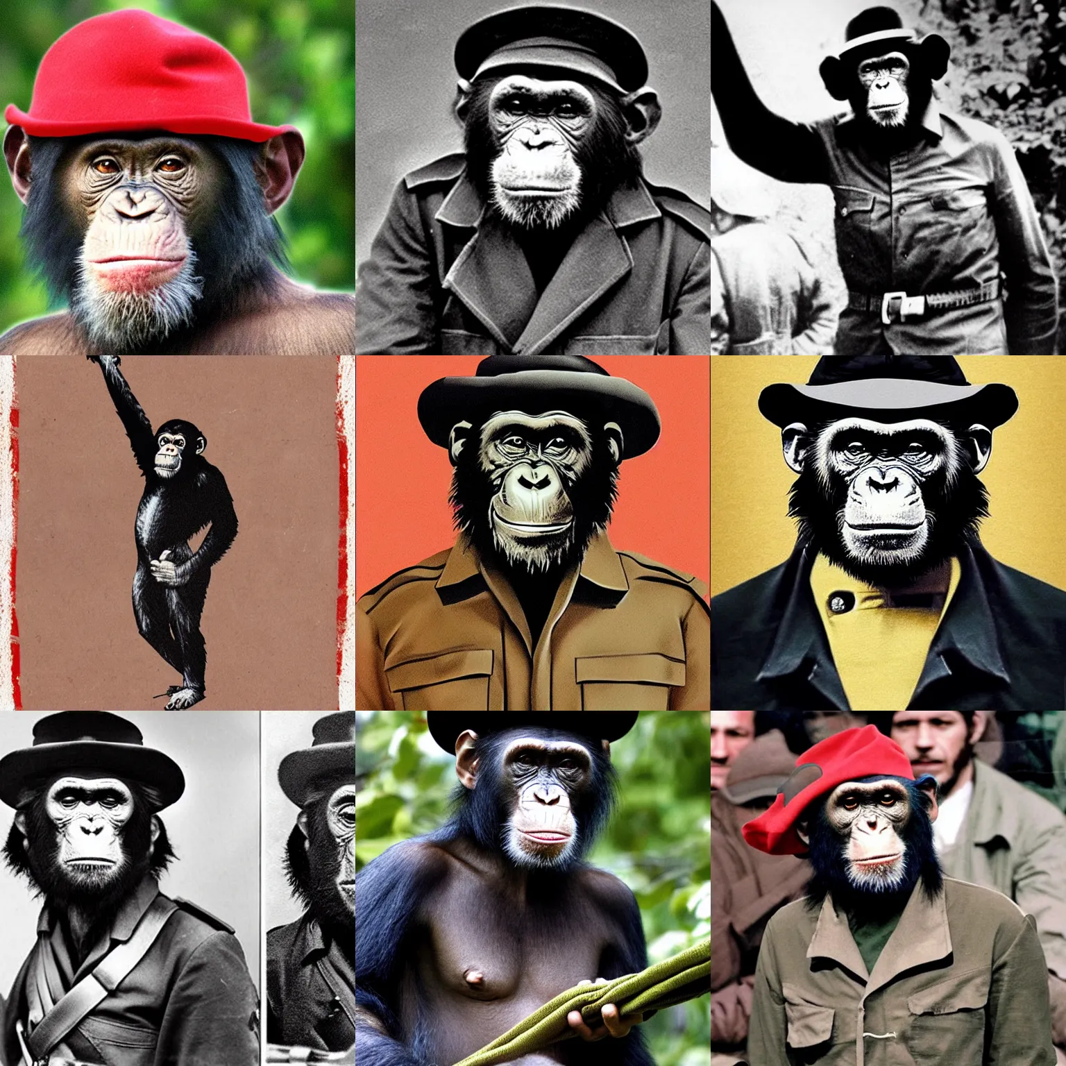 Prompt: revolutionary chimpanzee wearing che guevara's hat