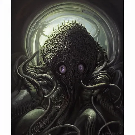 Prompt: oil painting on black canvas, angelarium, illithid, cthulhu, eldritch, by rembrandt, mohrbacher, giger