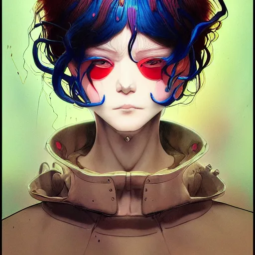 Image similar to prompt : wierd character portrait soft light painted by james jean and katsuhiro otomo and erik jones, inspired by evangeleon anime, smooth face feature, intricate oil painting, high detail illustration, sharp high detail, manga and anime 1 9 9 9