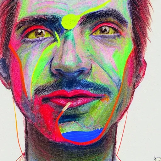 Image similar to a colorful drawing of a man's face and neck, an ultrafine detailed painting by reynolds beal, behance, figurative art, outlined art, fauvism, art on instagram