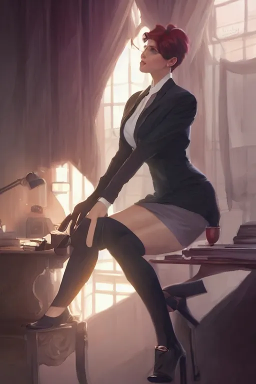 Image similar to actress Belladonna as an office boss, highly detailed, digital painting, artstation, concept art, smooth, sharp focus, illustration, Unreal Engine 5, 8K, art by artgerm and greg rutkowski and edgar maxence