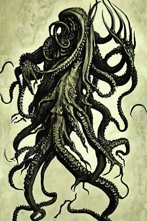 Prompt: cthulhu painted by goya