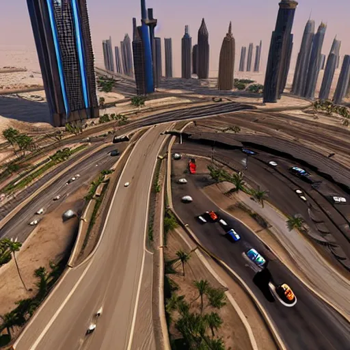 Prompt: gta : dubai by weta studio