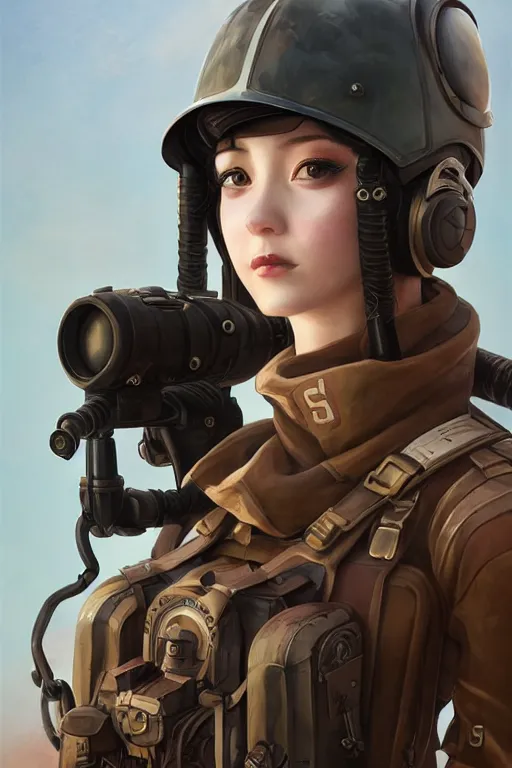 Image similar to portrait of dieselpunk blackpink jisoo soldier girl, helmet, desert, armored, highly detailed, digital painting, face detail, sharp focus, art, illustrations by loish and ayanamikodon and irakli nadar and rossdraws and wlop