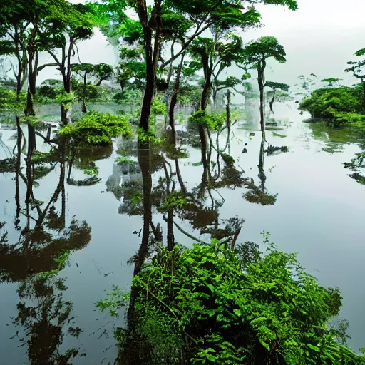 Image similar to magical trees and the amazon river in the amazon rainforest by anderson debernardi and pablo amaringo