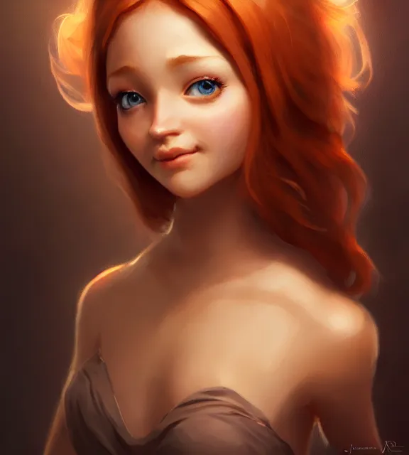 Prompt: cute female gnome, perfect face, beige halter top, auburn hair, abs, cinematic, blush, stunning, elegant, highly detailed, psychedelic, digital painting, artstation, smooth, hard focus, illustration, art by jessica rossier and and brian froud