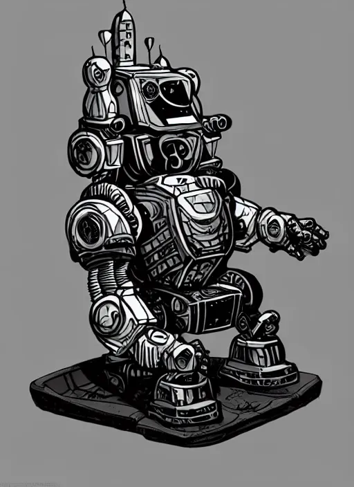 Image similar to dwarf fighter sitting in chair robot mech, exquisite details, black beard, white background, by studio muti