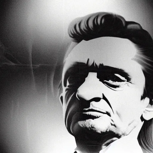 Image similar to johnny cash face in the night sky, ominous, spooky, cinematic, hyperrealistic