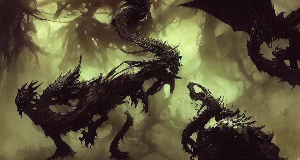 Image similar to black dragon sleeping, intricate, elegant, highly detailed, john park, frazetta, sparth, ruan jia, jeffrey catherine jones, justin sweet