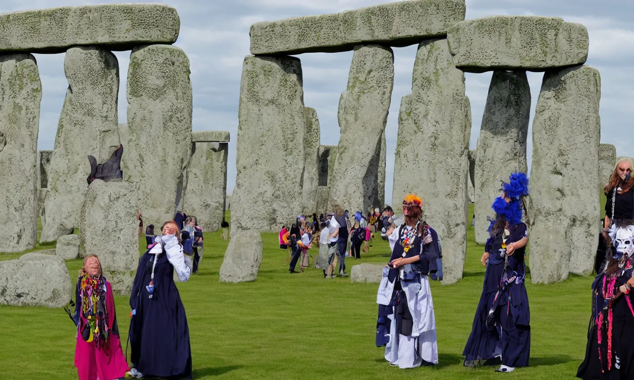 Image similar to Robot druids observing the summer solstice at Stonehenge