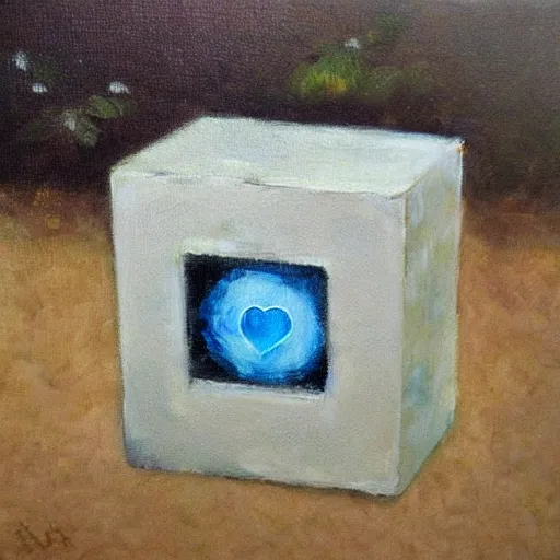 Image similar to beautiful impressionist painting of companion cube