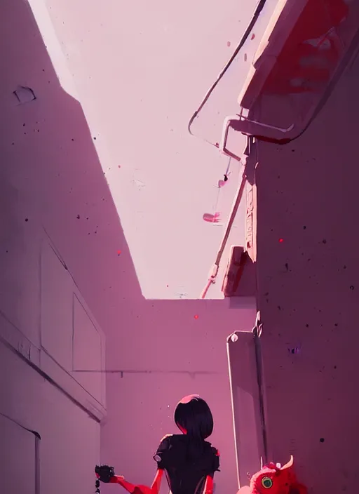 Image similar to highly detailed graffiti of a teenager, by atey ghailan, by greg rutkowski, by greg tocchini, by james gilleard, by joe fenton, by kaethe butcher, gradient violet, black, red, cream and white color scheme, award winning details