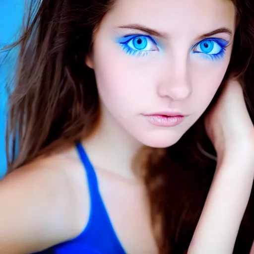 Prompt: girlfriend beautiful gorgeous face, dazzling cute eyes, European, light blue eyes, wearing camisole