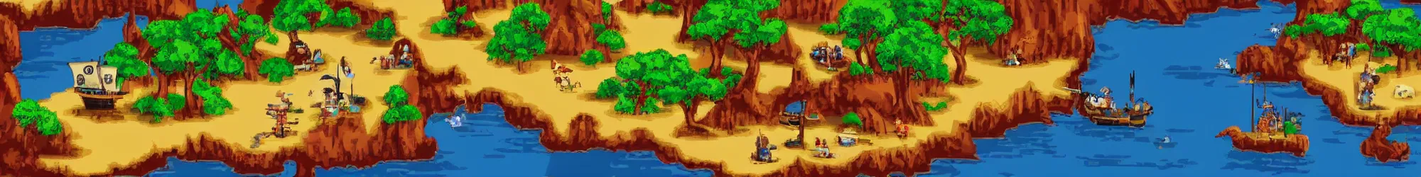 Image similar to landscape of pirate of the monkey island advanture game