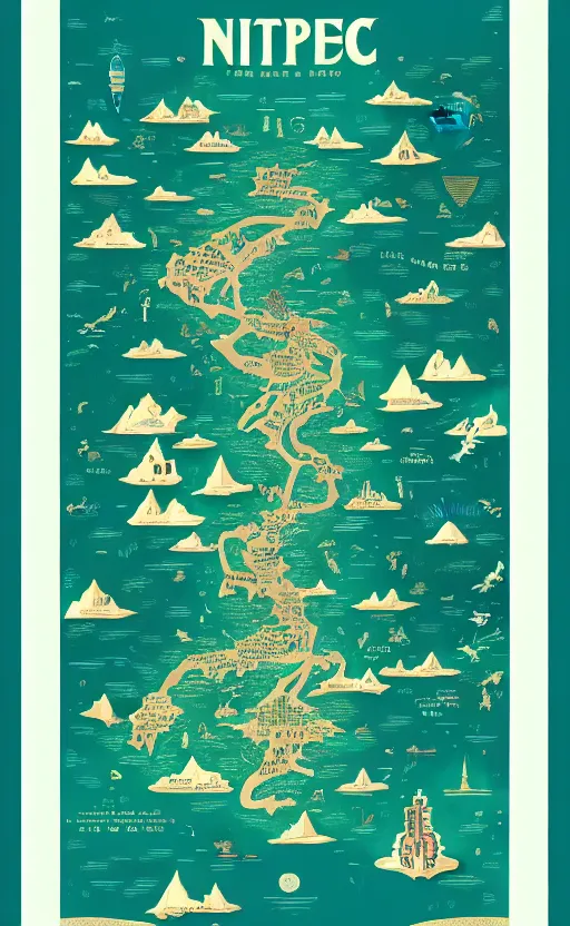 Image similar to a poster with a map on it, poster art by victo ngai, behance contest winner, environmental art, lovecraftian, intricate, infographic, marginalia, unreal engine, epic