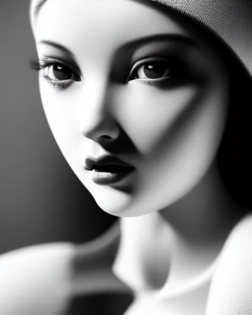 Image similar to black and white dreamy young beautiful female artificial intelligence, cinematic, rim light, photo - realistic, elegant, high detail, 8 k, masterpiece, photo taken in 1 9 3 0